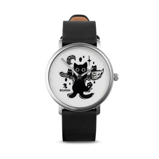 BOUNSHI × @valio_art Broom Cat Watch - Black Strap