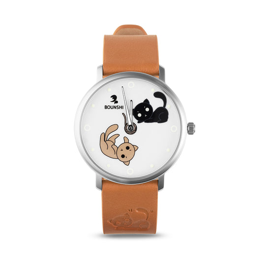 BOUNSHI × @twenty_sides Grumpy Kitty Watch - Brown Strap
